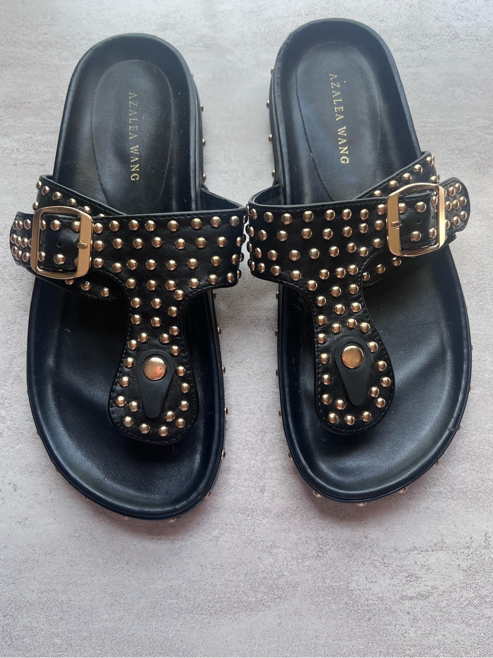 Azalea Wang Black Studded Buckle Daisy Chain Sandals